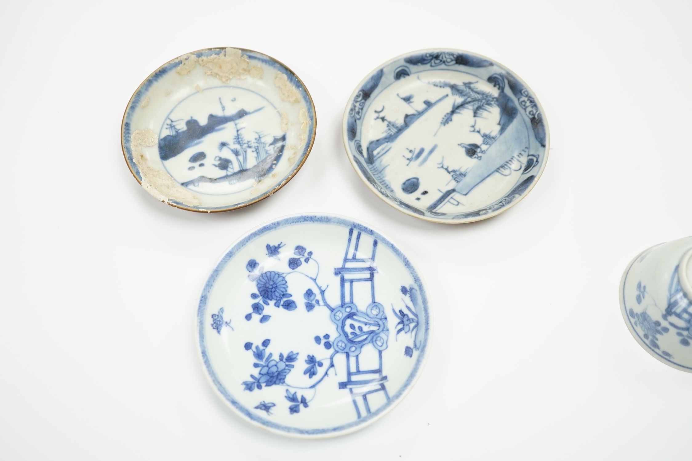 Three Chinese blue and white Ca Mau cargo teabowls and saucers, 18th century, 11.5cm diameter